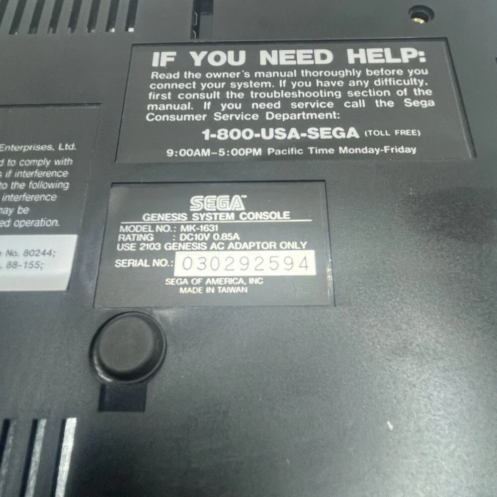 Black Sega Genesis Model 2 MK-1631 16-Bit Retro System Console Only